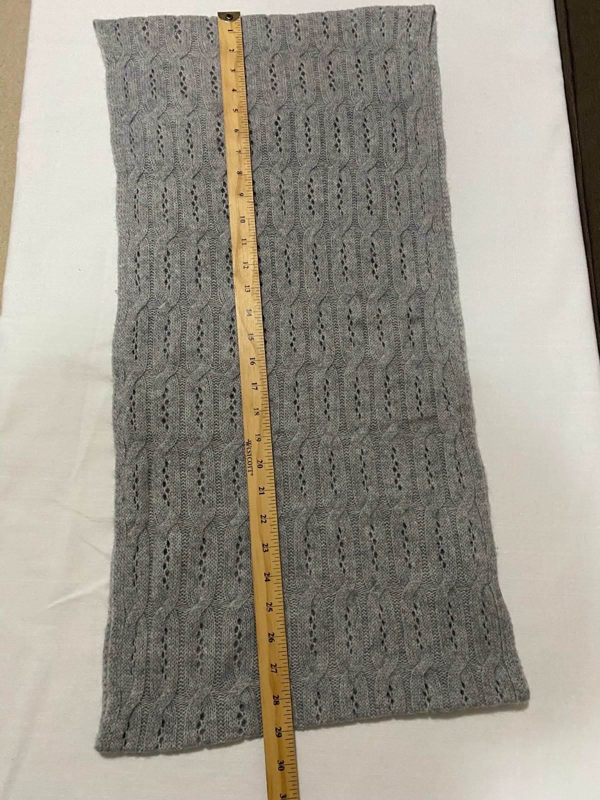 Celeste Gray Wool Cashmere Cable Knit Infinity Loop Scarf Wrap Luxuriously Soft