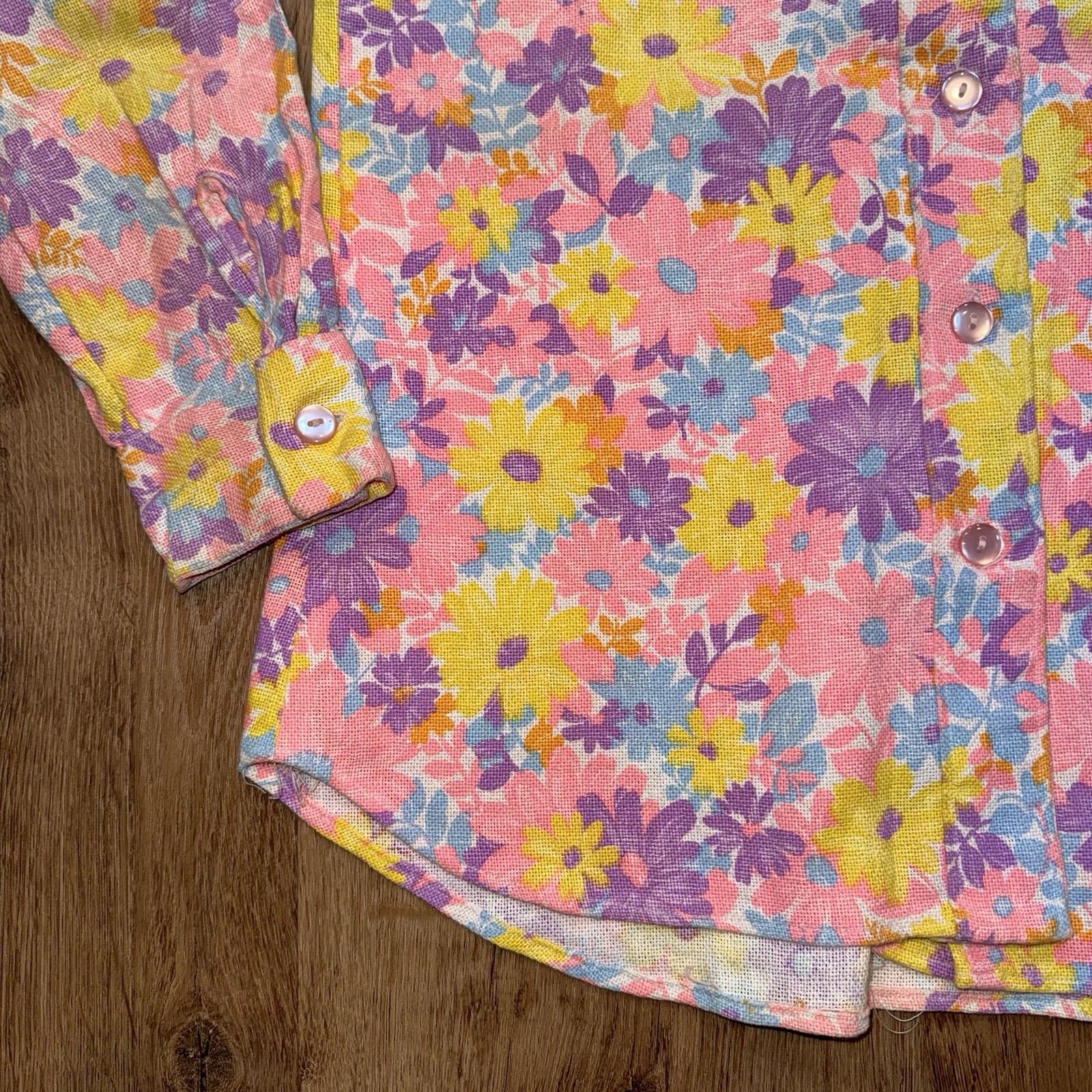 Vtg 60s 70s Flower Child Shirt Womens Medium Floral Hippie Woodstock Boho Disco