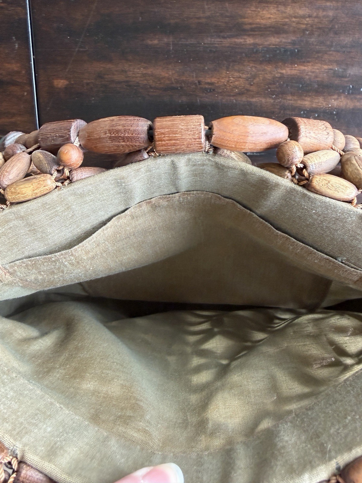 Vintage Wooden Bead Hobo Handbag Retro Boho Beaded Hand Crafted Purse Starburst