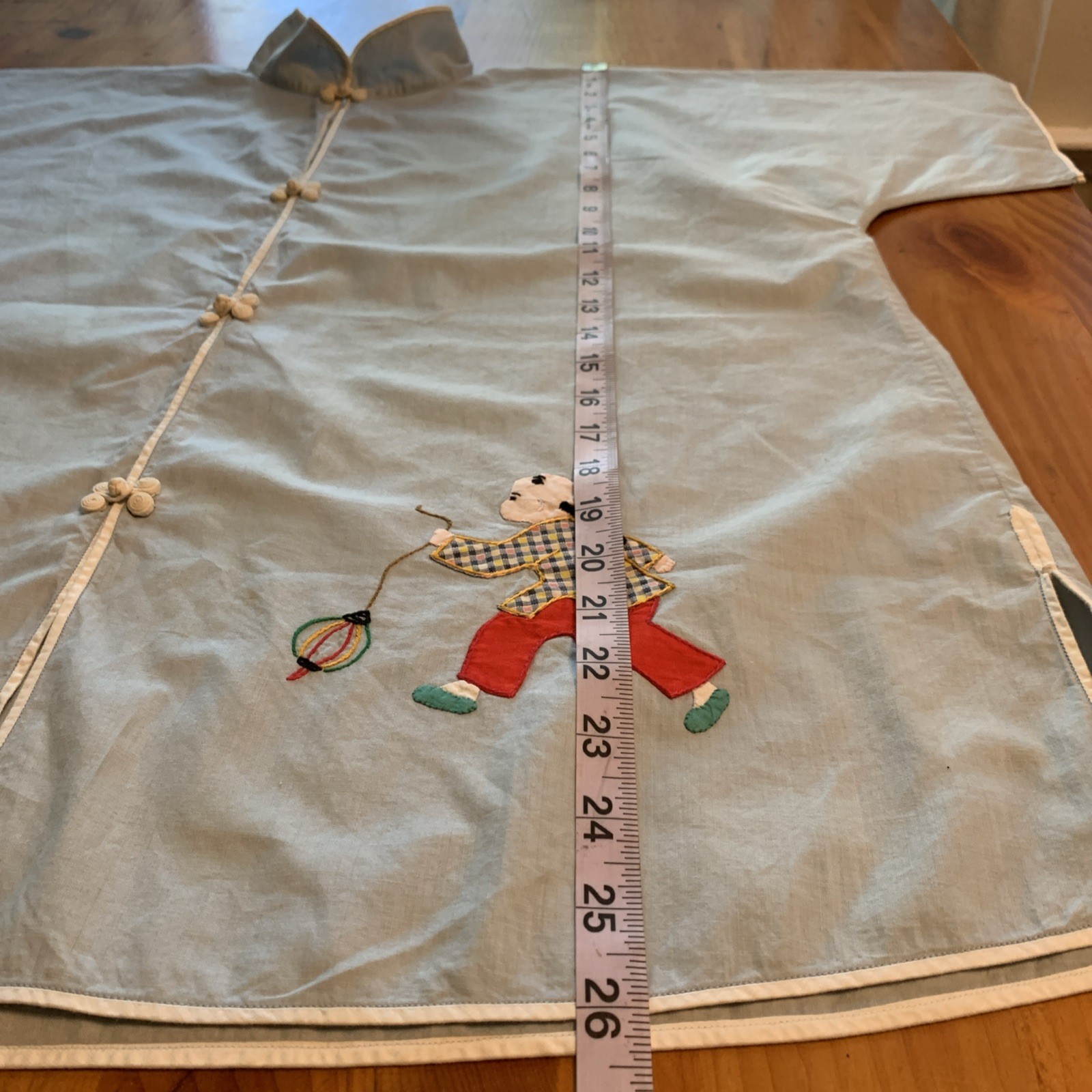 Vintage Chinese Shirt Light Blue With White Frog Buttons And Small Pocket. 38