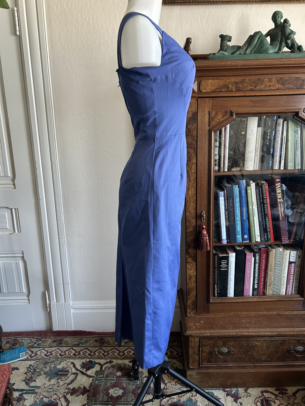 Vintage 1950s Bombshell Dress Blue Wiggle Cocktail Pinup Vixen 34-26-36