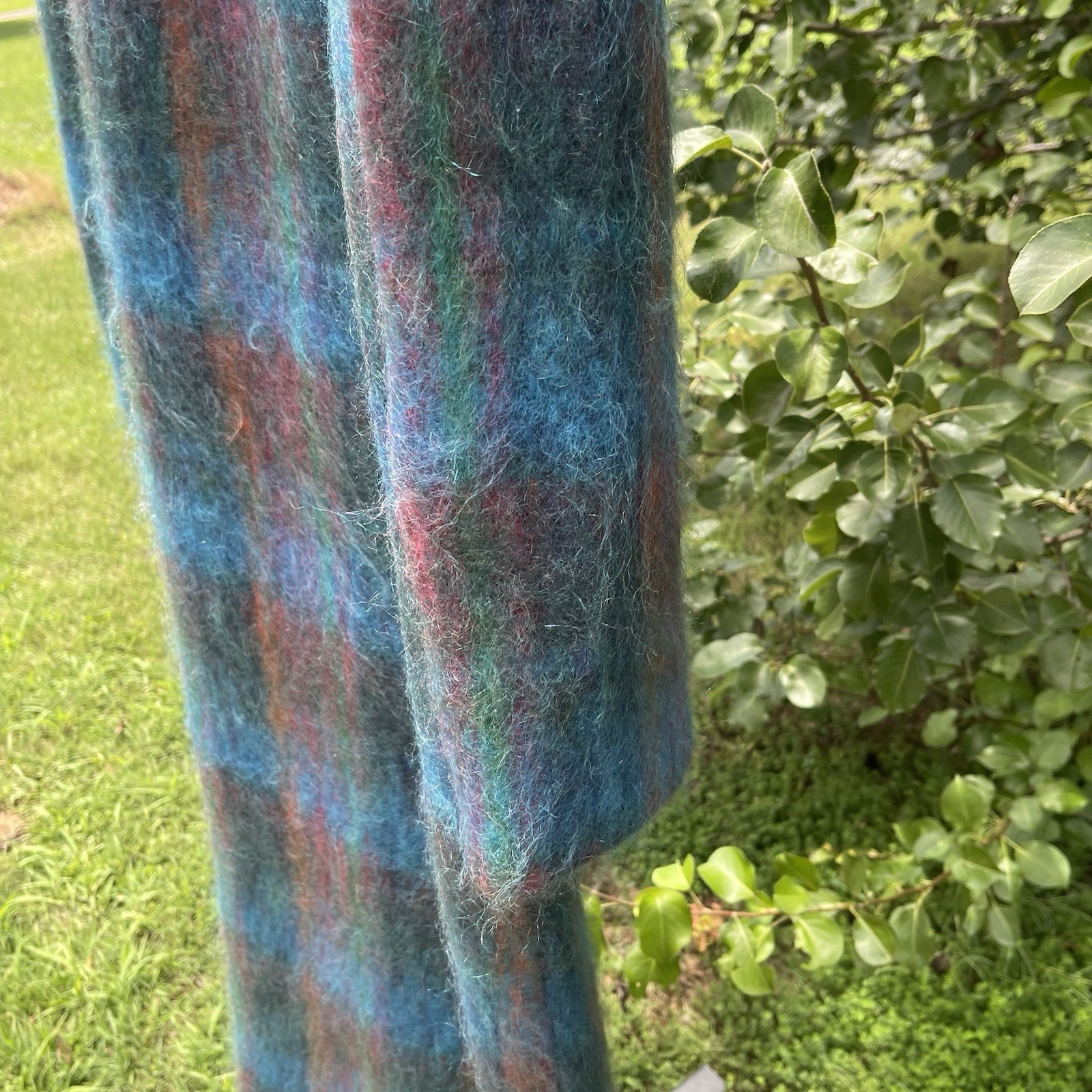 Vintage 70s 80s RIEL Coat Company Blue Rainbow Mohair Long Jacket Union made