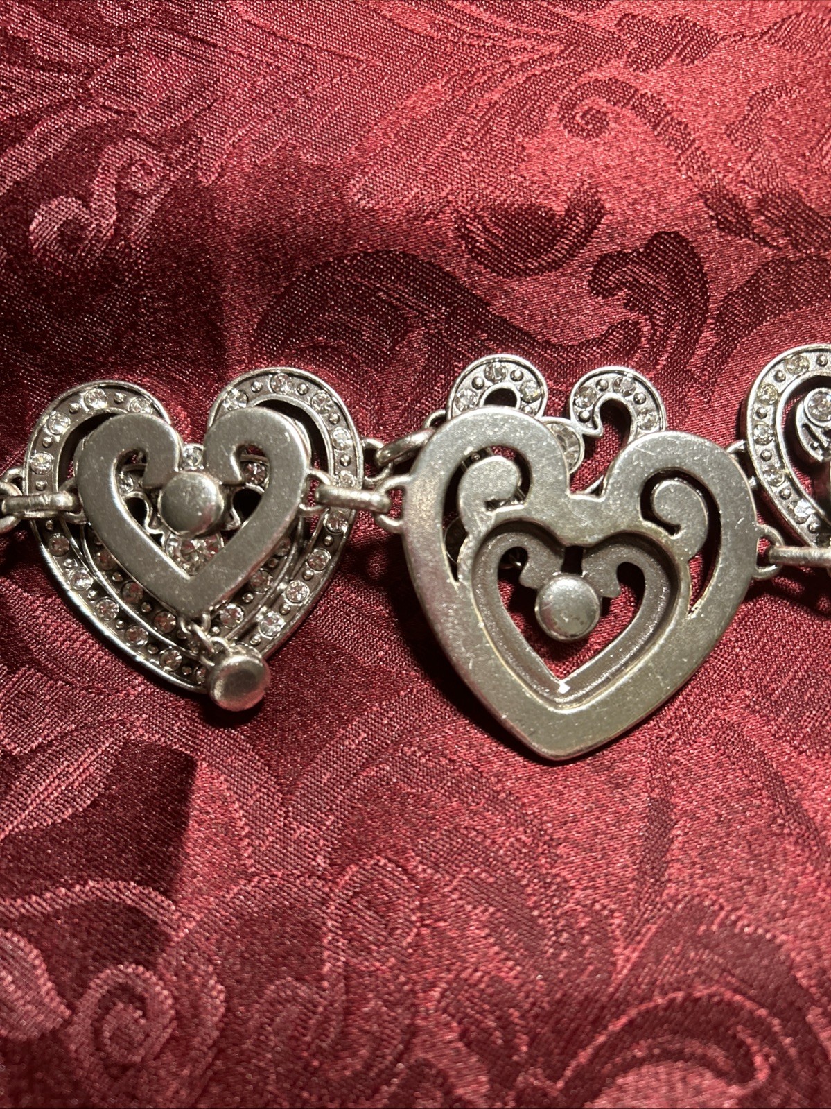 Brighton Silver Heart Pendant belt Pavé Clear Stones SZ M