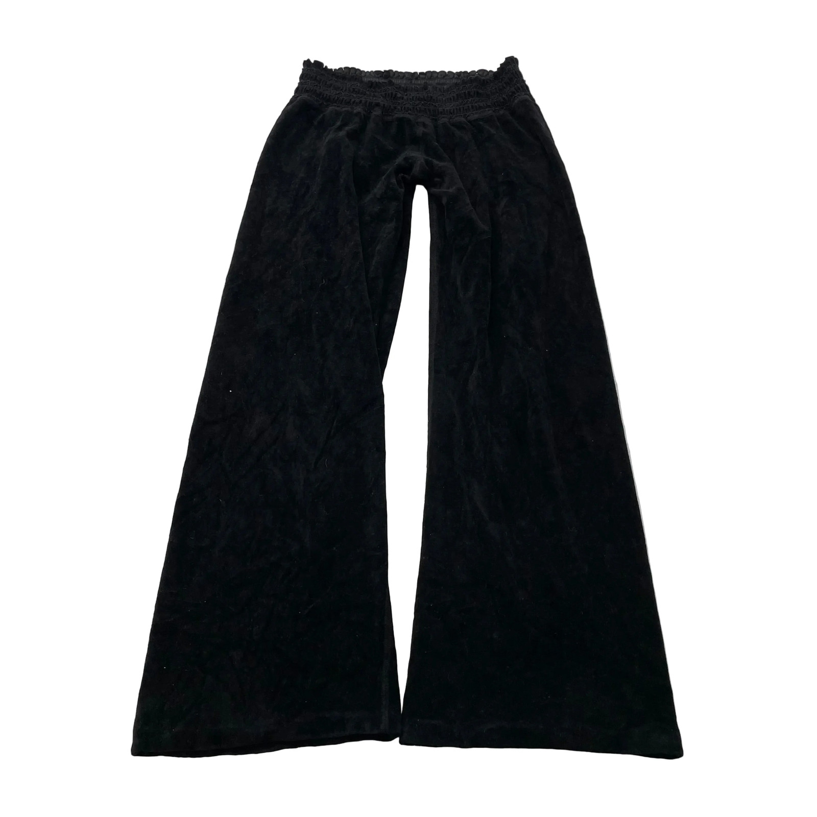 Vintage Juicy Couture Women’s Black Velour Wide Track Pant Elastic Waist Size L