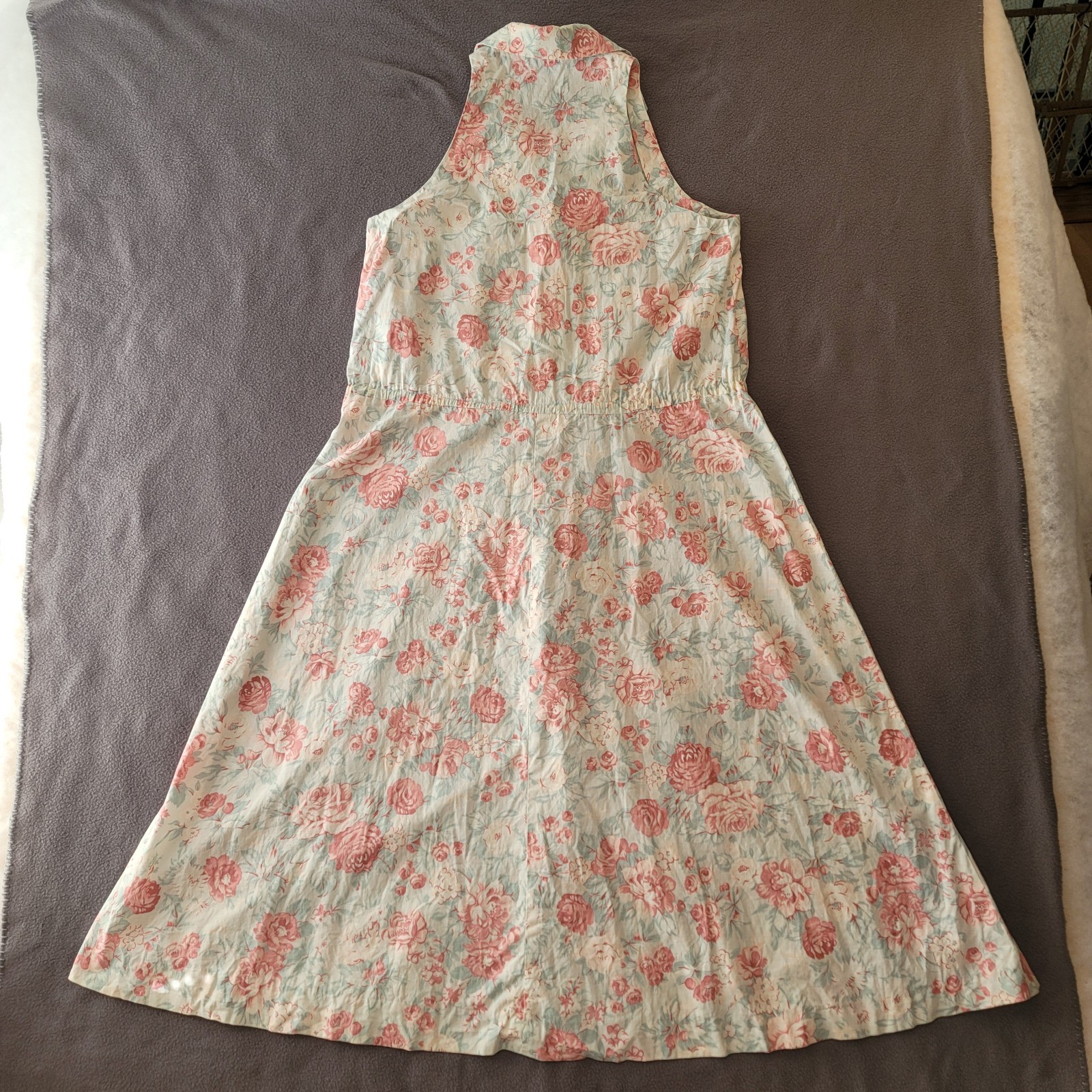 Vintage 80s Floral Maxi Dress Pink Roses Cottagecore Button Front Handmade M L