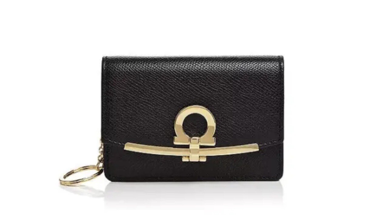Salvatore Ferragamo L20613 Black Icona Saffiano Card And Key Holder 4.5x3x0.5 in