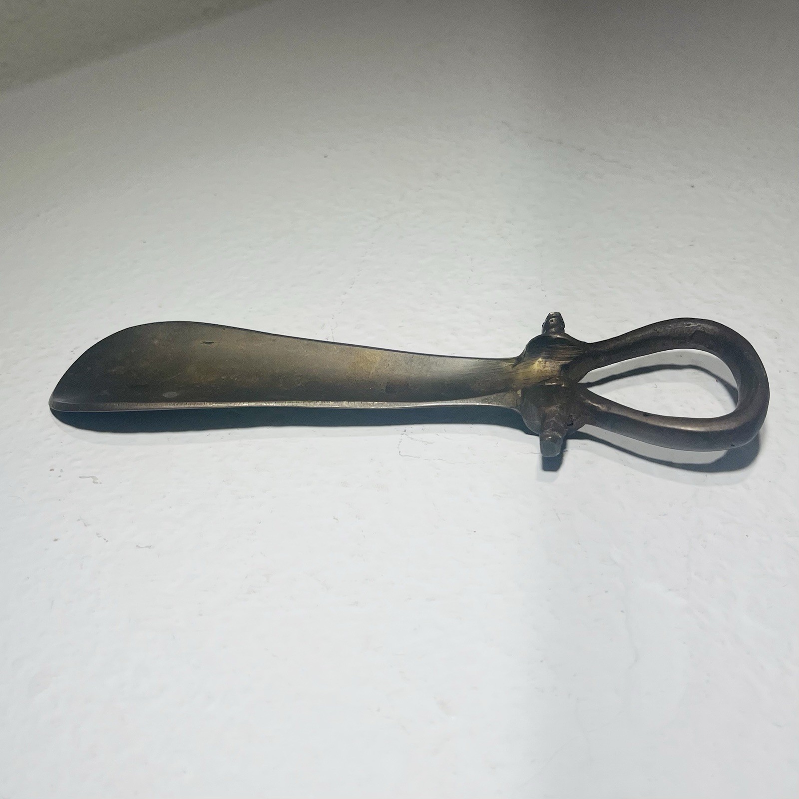 Antique 7” Inch Solid Brass Shoehorn with Hanging Loop
