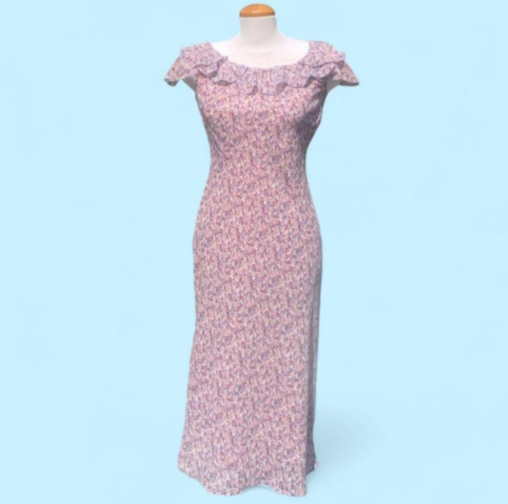 VINTAGE Laura Ashley Floral Midi Dress Pink Purple Ruffle Cottagecore English 90