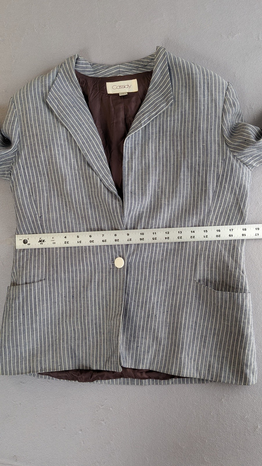 Late 80s 90s VTG Pinstripe Skirt Suit Set 10 Rayon/Linen Blend Blue Denim Look