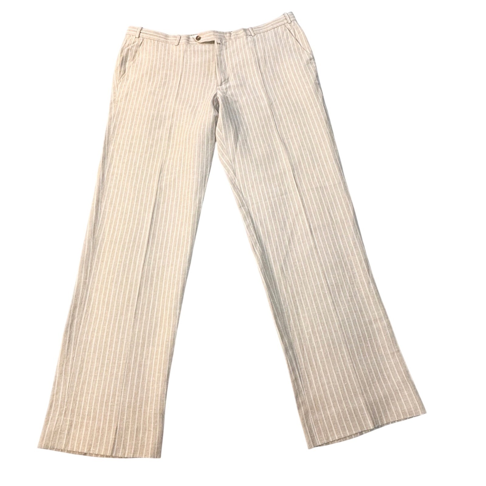 Christian Dior linen blend pants Mens 41×30 tan white striped