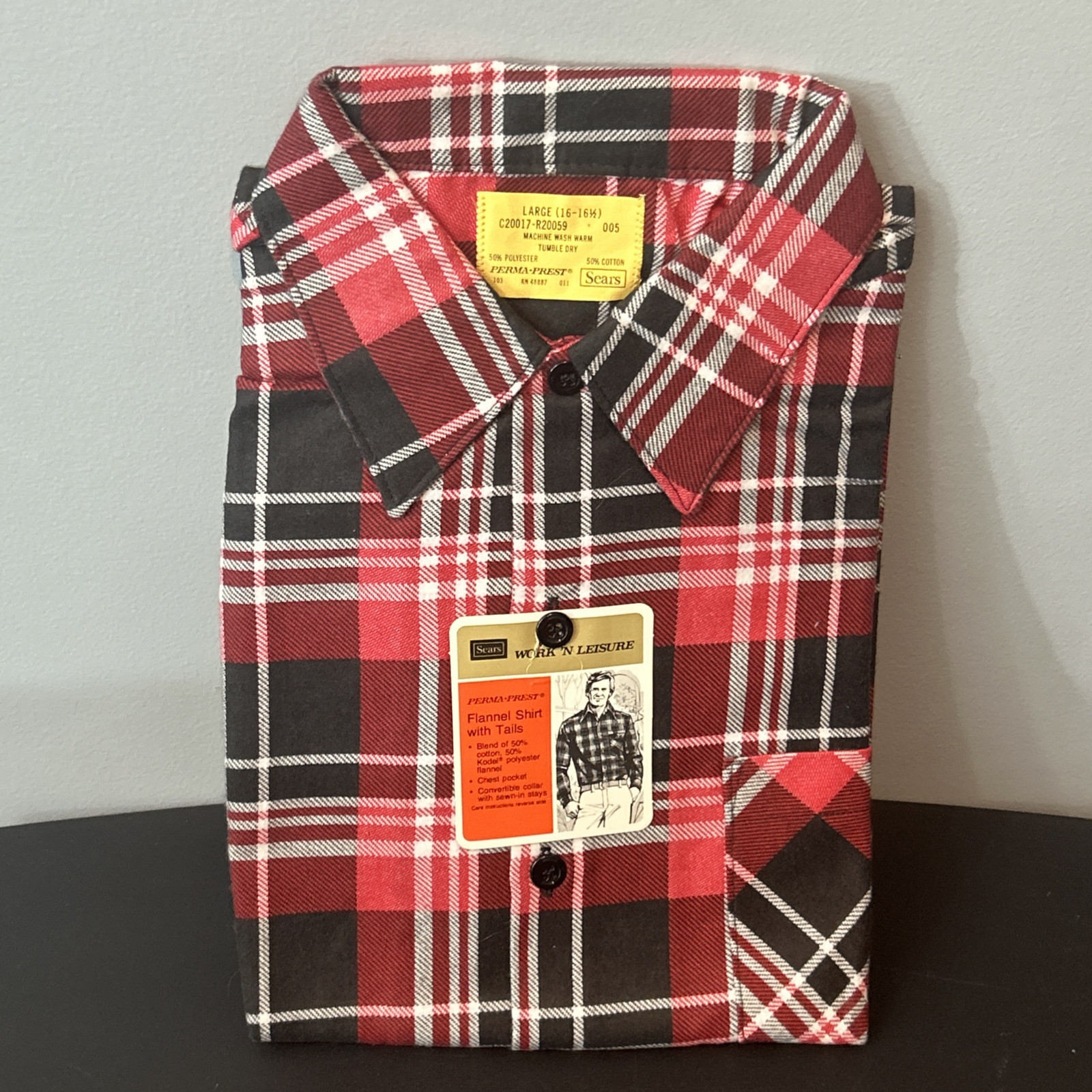 Vintage NWT 70s Sears Work N Leisure Perma Prest Heavyweight Large Flannel Shirt