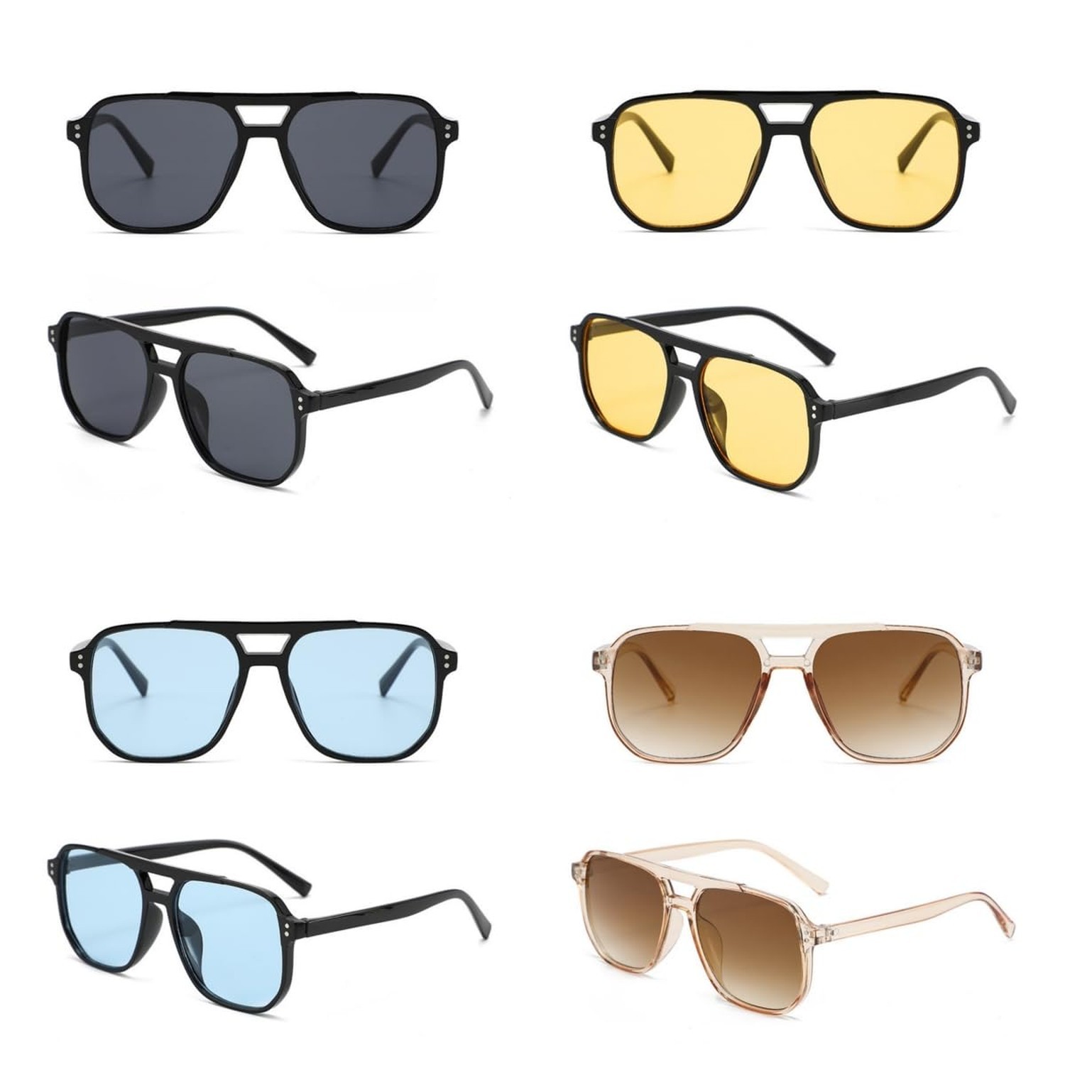 4 Pieces Retro Square Aviator Sunglasses for Women Men Trendy Classic 70s Ove…