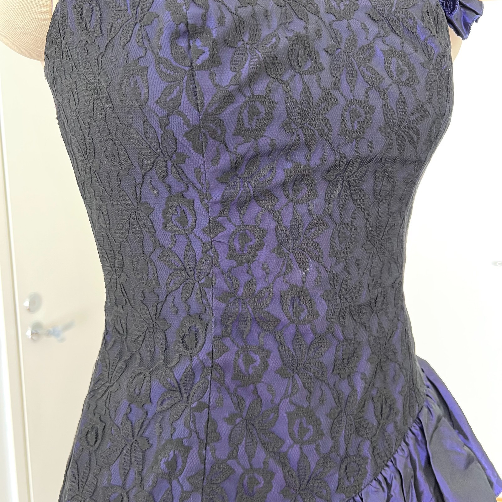1980s Taffeta Cocktail Party Dress Asymmetrical Hem Cocktail Tiered Evening Gown