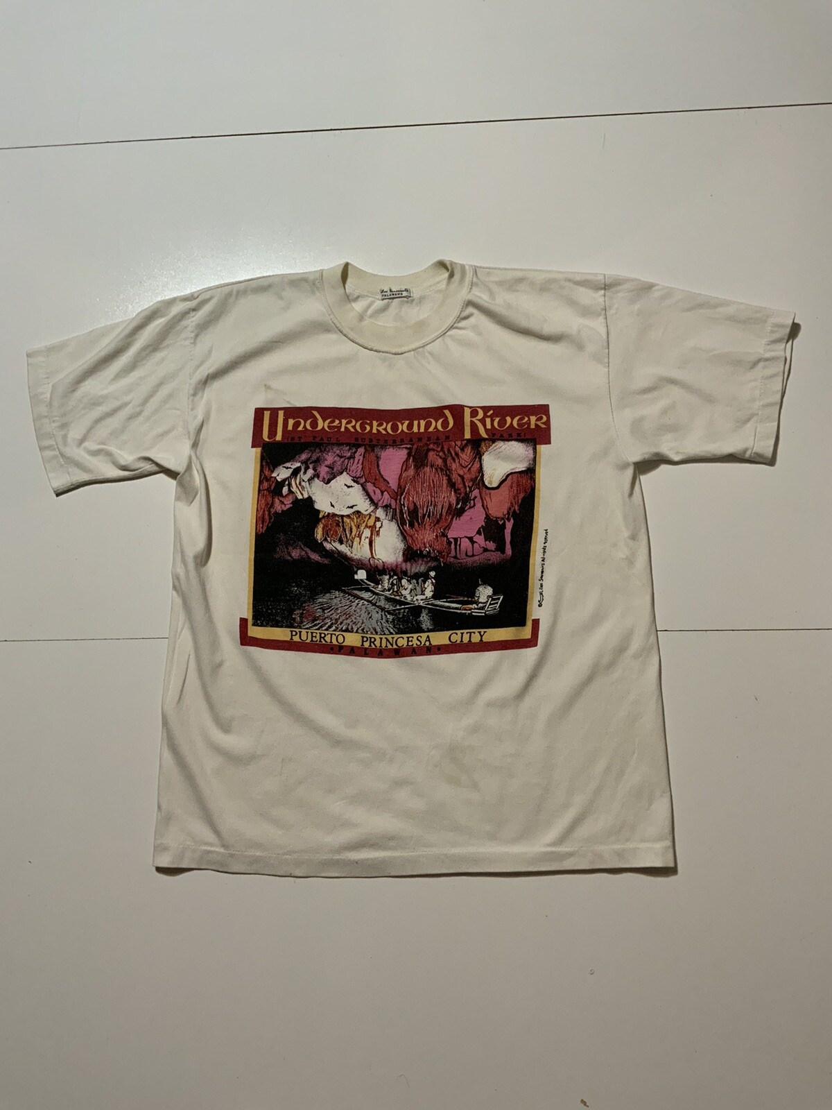 VTG Lilac Souvenirs Palawano Underground River Philippines Single Stitch T-Shirt