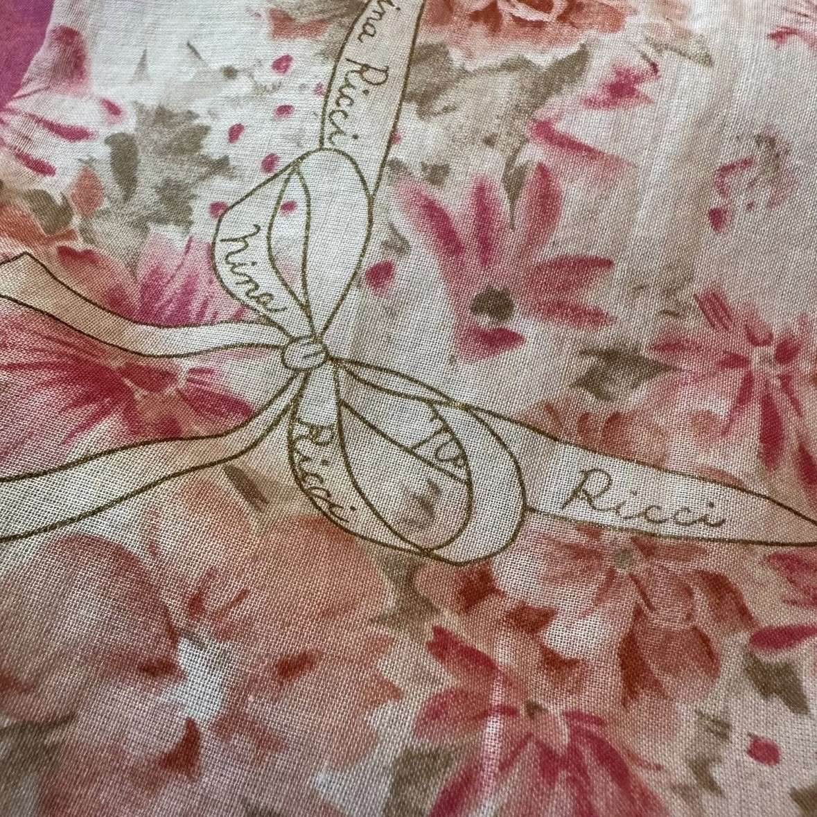 Vintage Ladies Nina Ricci Pink Floral Cotton Handkerchief 17 Inches