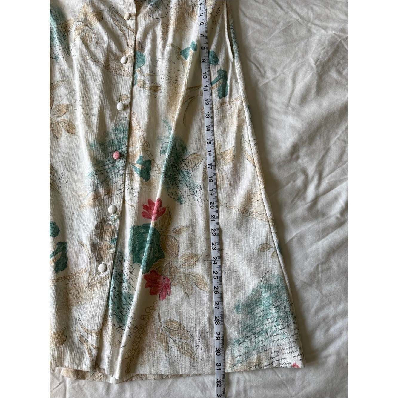 Vintage Cream Floral Button-Front A-Line Skirt