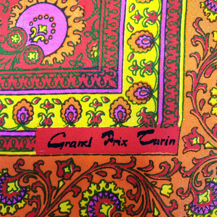 Grand Prix Turin 100% Silk Scarf Size 30 1/2 x 30 1/2 inches Made in Italy Vtge.