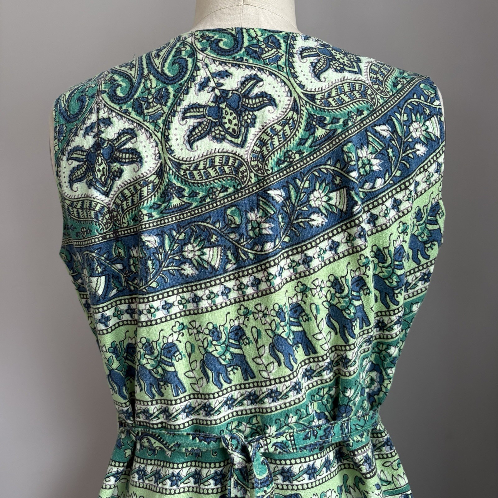 Vintage 1970’s Elephant, Donkey & Floral Cotton Block Print Sun Dress India S/M