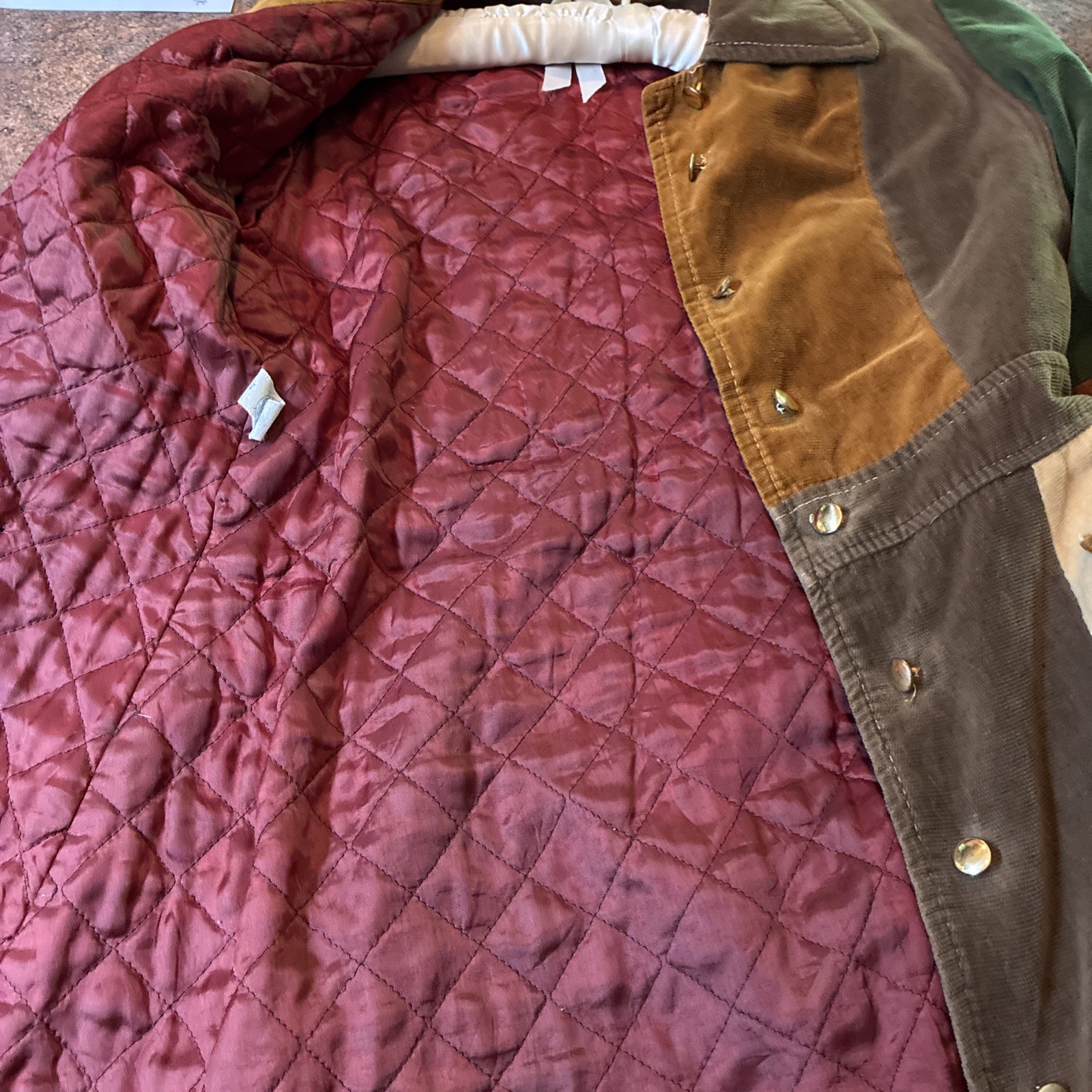 Vintage Corduroy Patchwork Coat / Jacket Size S .. Very Fun & Unique