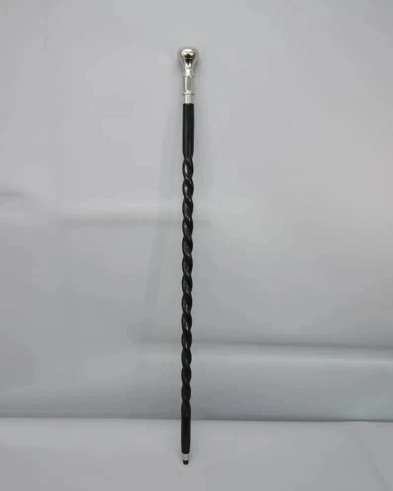 Beautiful Silver Finish Knob Handle Viking Wooden Walking Cane for Men and Women