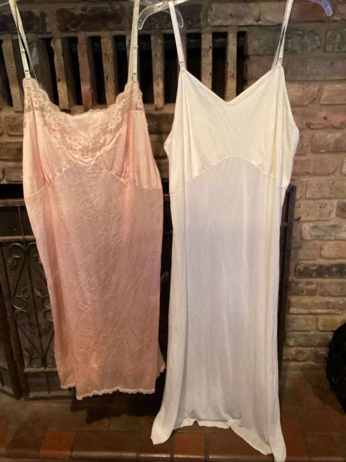 Vintage Full Slip Lot, Size 42-44, Nylon Blend, Peach, Cream, Lace~Lot Of 2