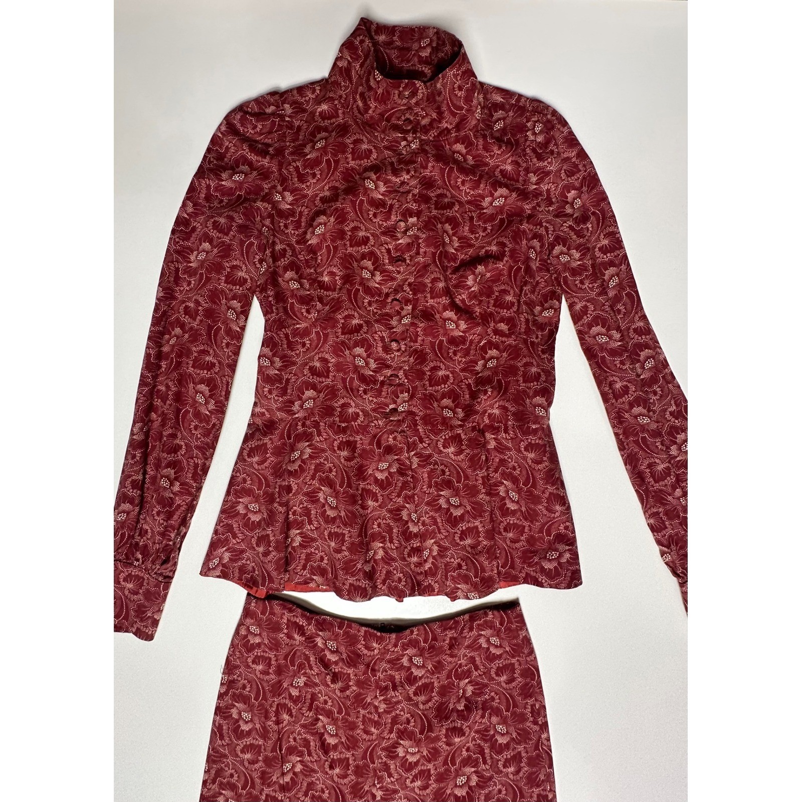 Biba VTG 70’s Floral Blazer Skirt Set Burgundy Sony Studios S Iconic Biba Print