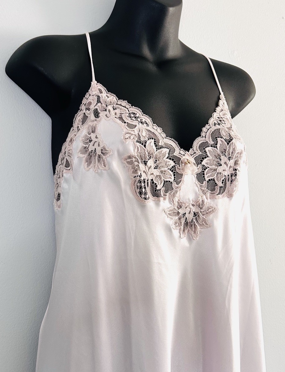 Vintage Christian Dior Satin And Lace Pink Nightgown Lingerie Size Petite