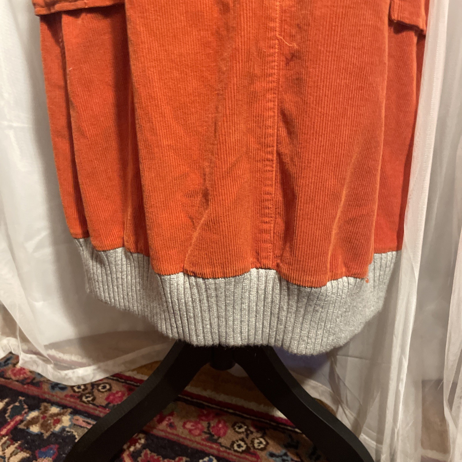 Luis Trenker Corduroy Utility Skirt Orange Leather Detail Pockets Sweater Hem