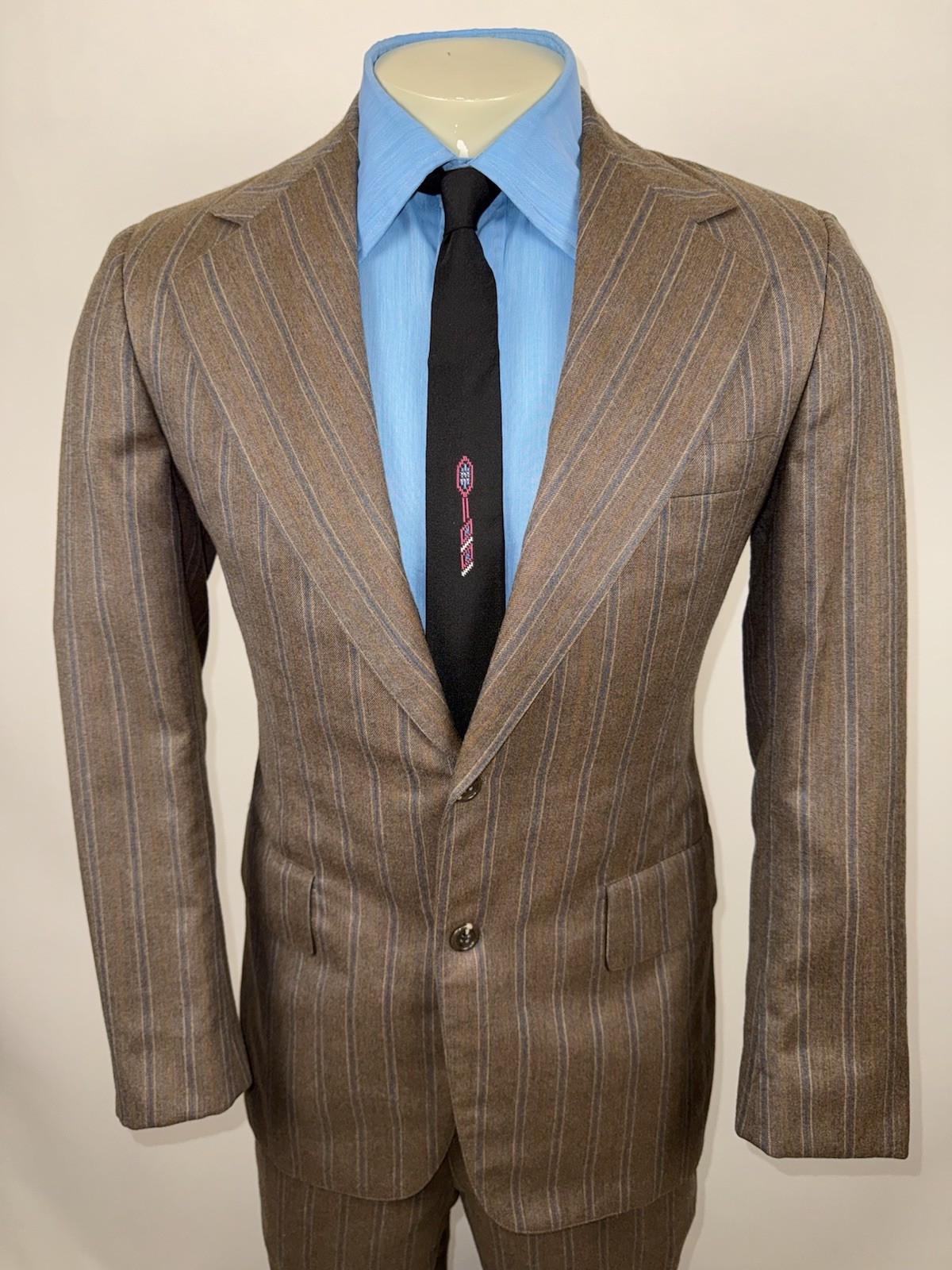 Vintage 1960s Leisure Suit Mens 40 Jacket 32 31 Pants Wool Striped Disco MCM Mod