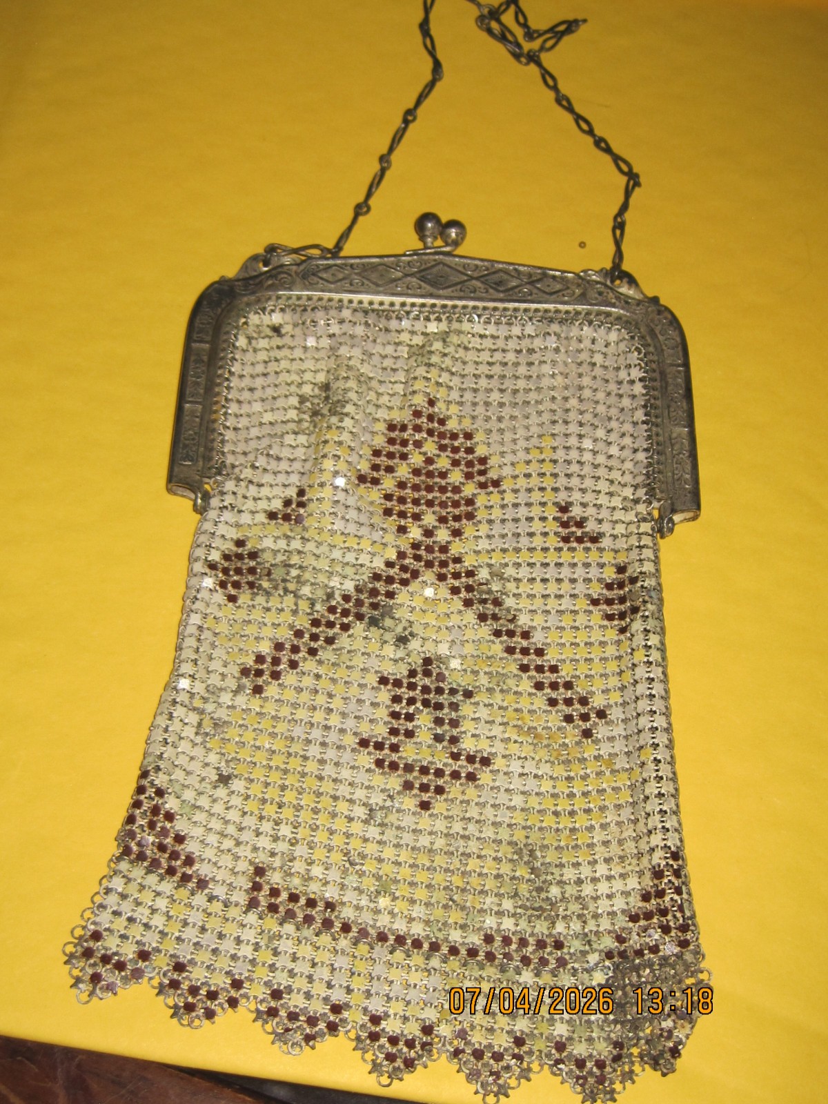Whiting & Davis Antique enamel mesh purse & micro bead with fringe purse