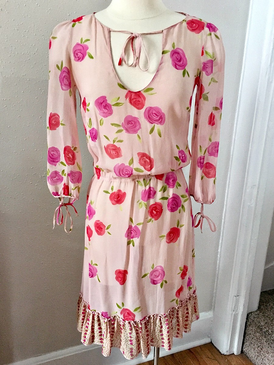 Vintage Moschino Cheap And Chic Silk Dress Roses Size 8 Sheer Sexy Cottage