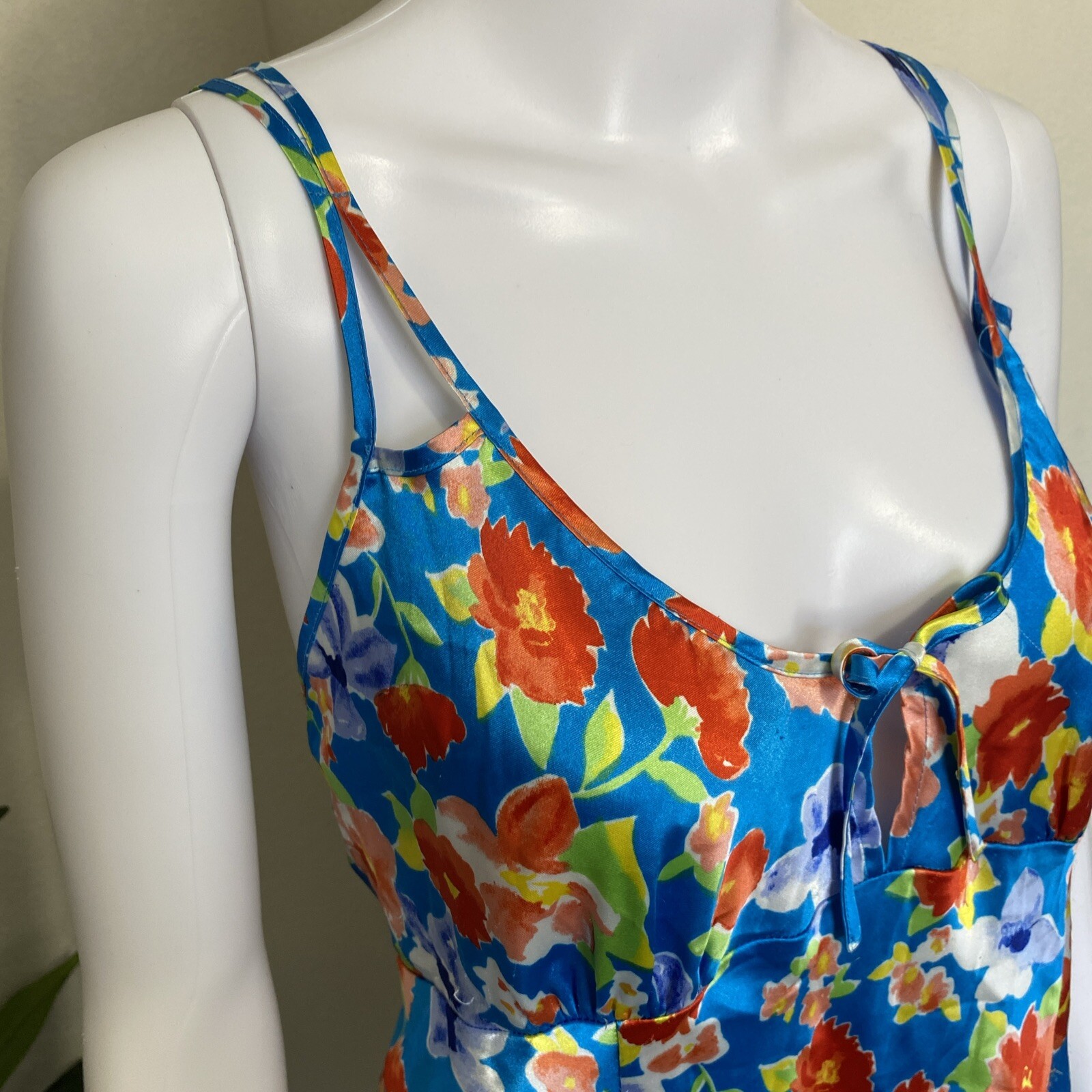 Vtg Gilligan O’Malley Sz XXL Satin Slip Dress Multicolor Floral Bias Opaque Gown