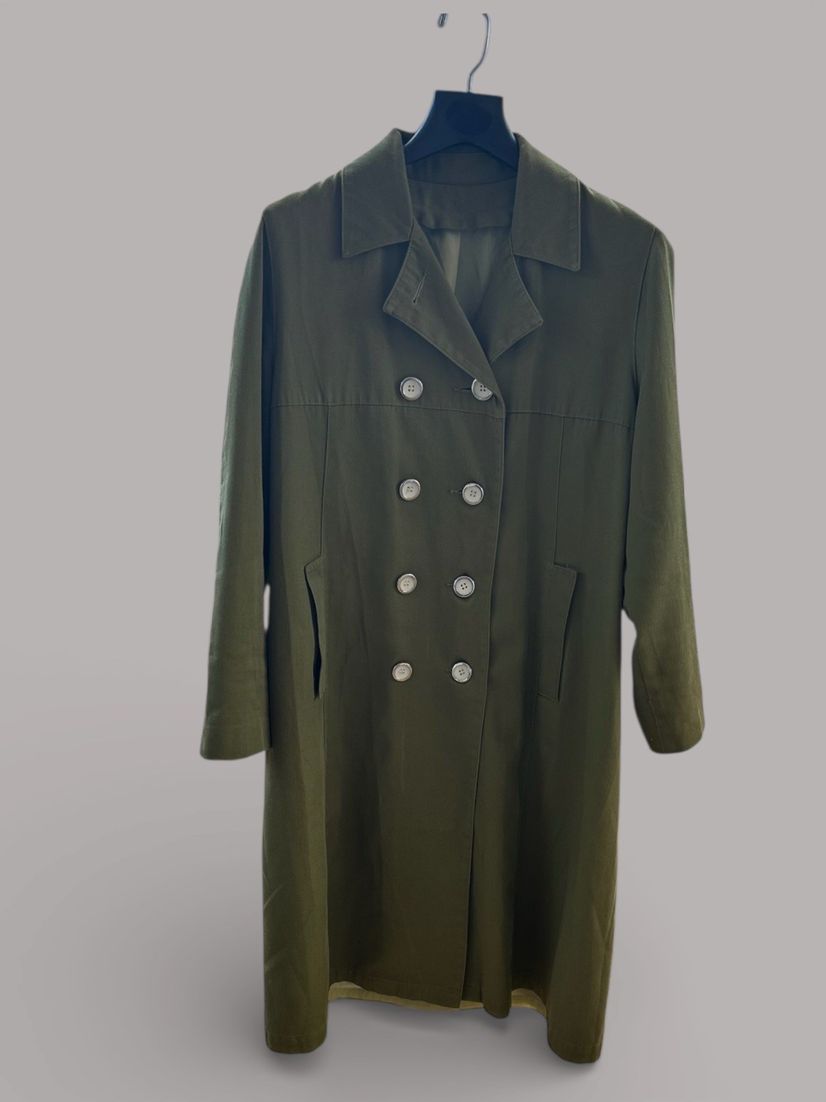 Vintage Late 1960s–Early 1970s Olive Green Double-Breasted Coat