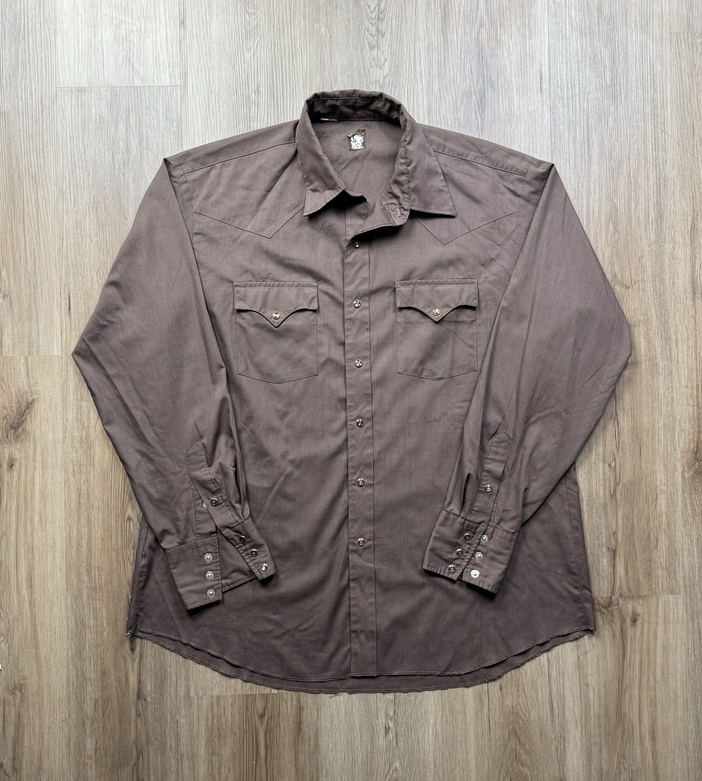VINTAGE Karman Polycotton Rockabilly Snap Shirt Size XL Brown Western