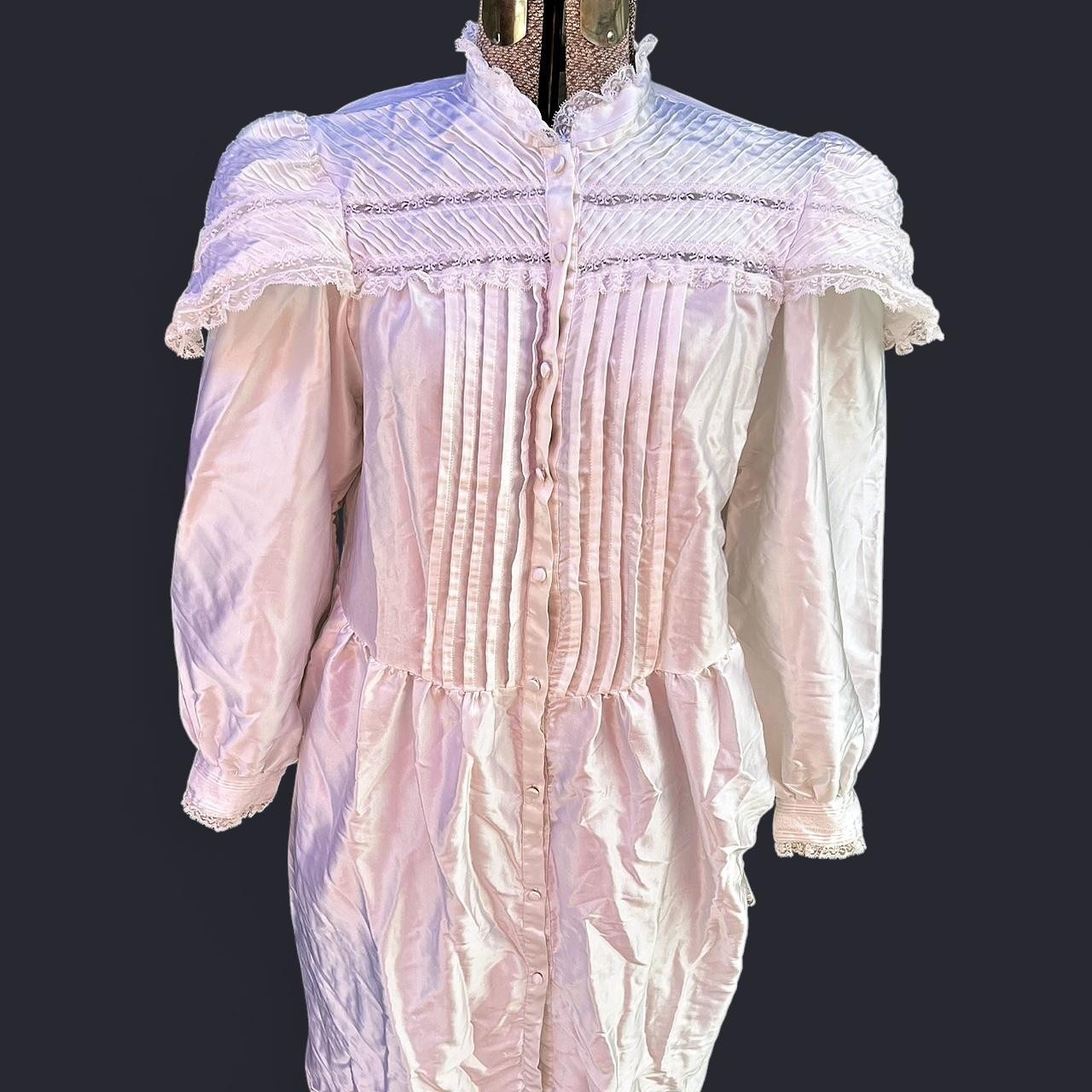 Vintage Gilligan O’Malley Victorian Satin Nightgown Dress white Cottage Core
