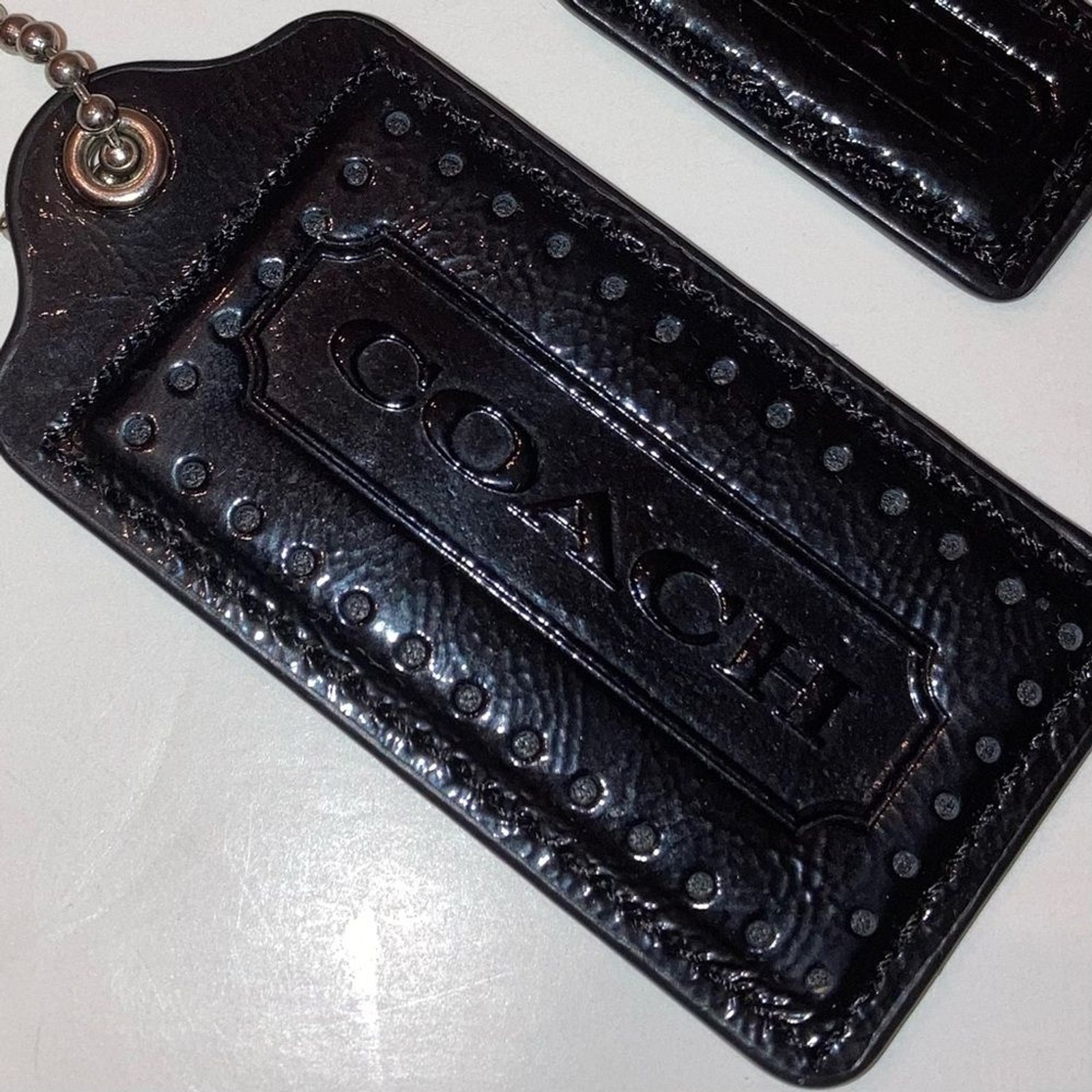 Vintage Coach Black Patent Leather Replacement Hang Tags Two Y2K Bag Charms Lot