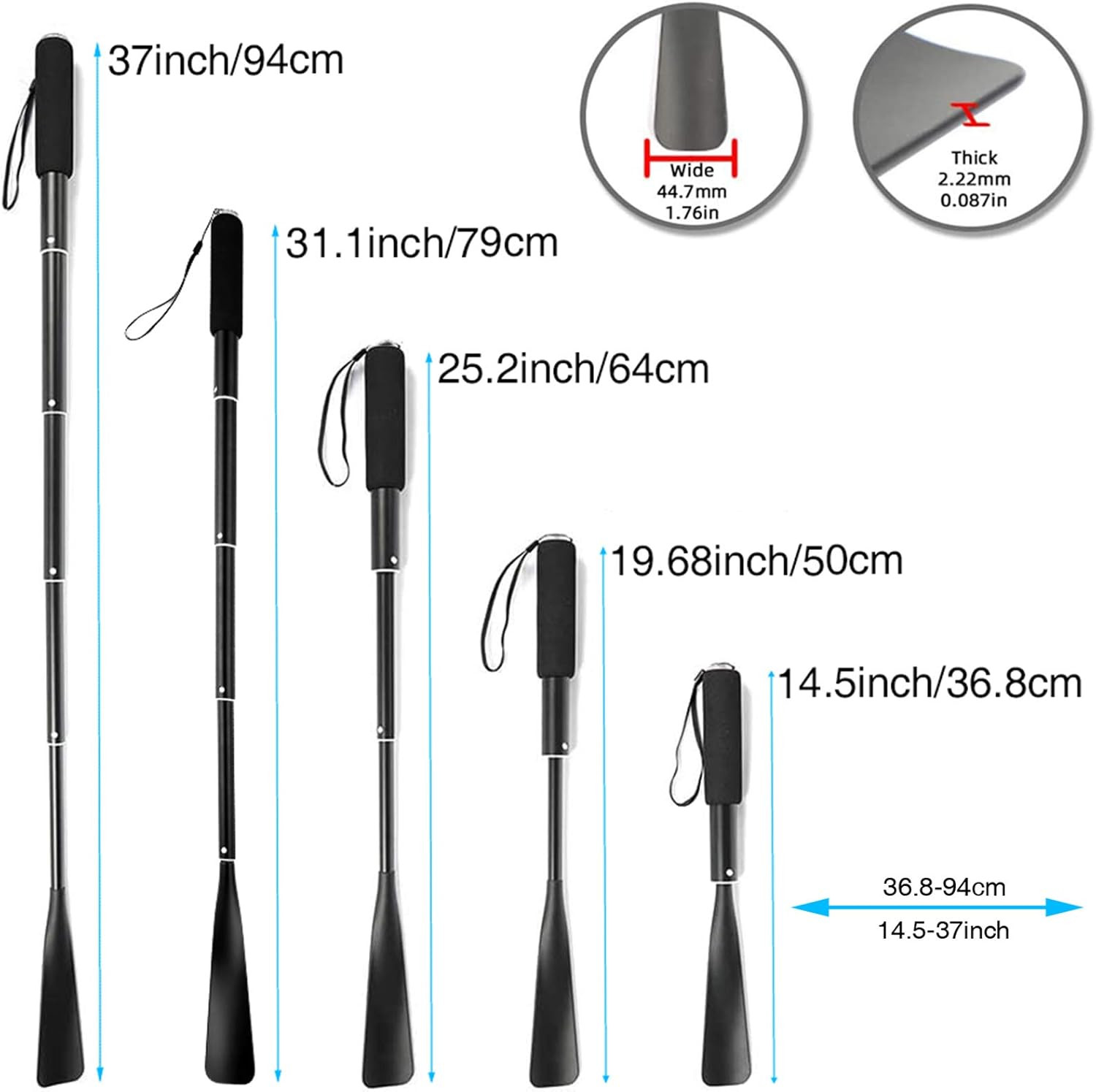 Shoe Horn Long Handle,14.5″-37″ Retractable Shoe Horn,Aluminum Shoe Horn for Men