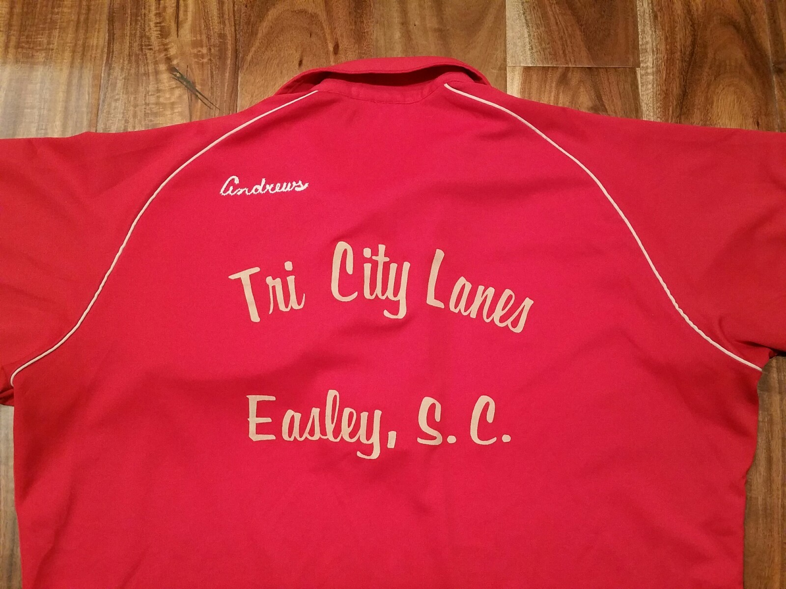 Bowling Shirt King Louie Vtg 70s Tri City Lanes Easley South Carolina Men Large