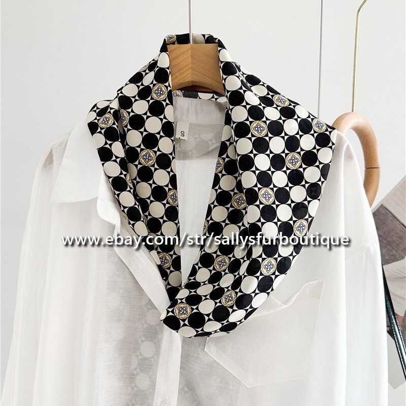 Sallys Boutique Mulberry Silk Crepe Shawl Dots Print Neckerchief Oblong Scarf