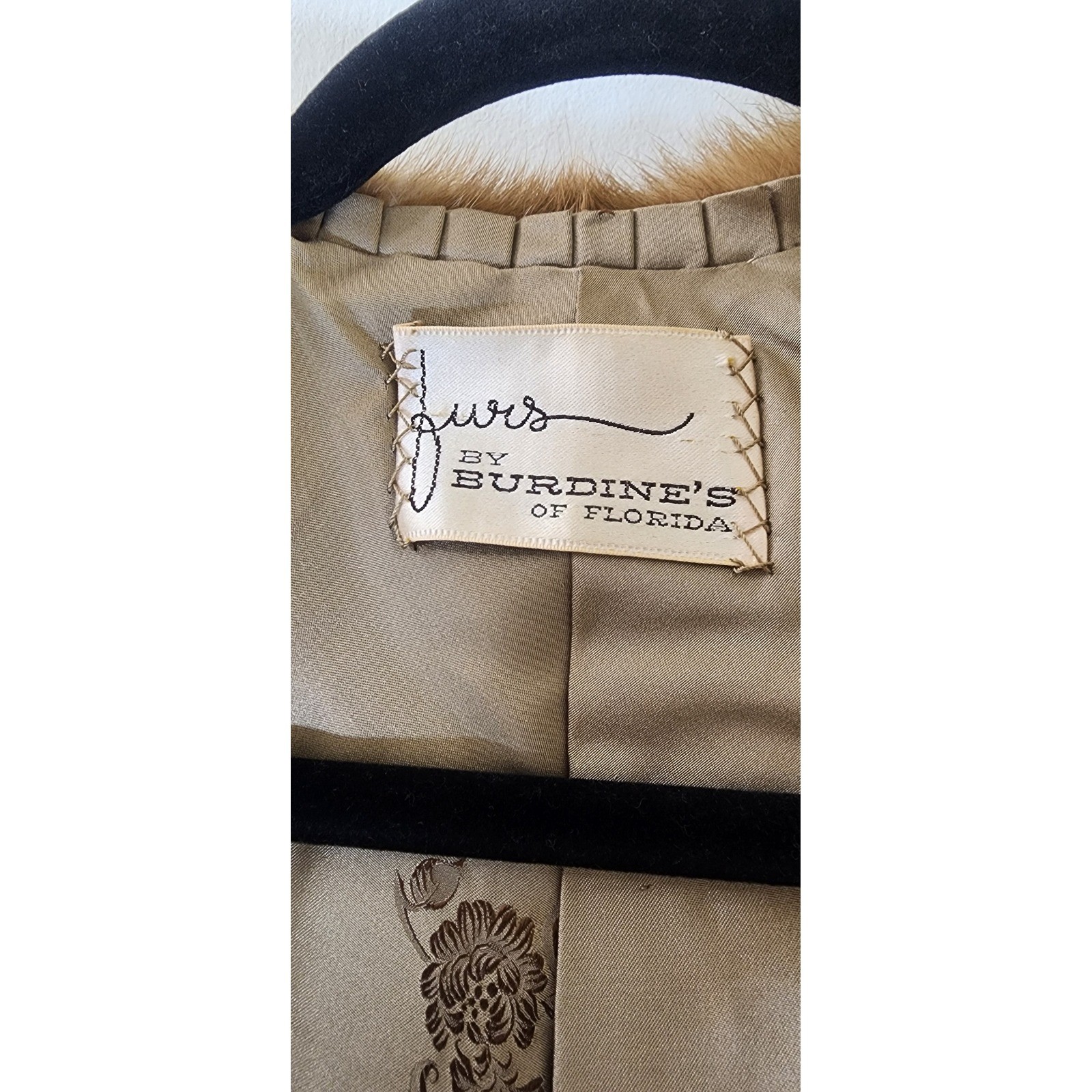 VTG Burdine’s of Florida Mink Fur Stole Jacket Brown Cuffed Sleeve Shawl Coat