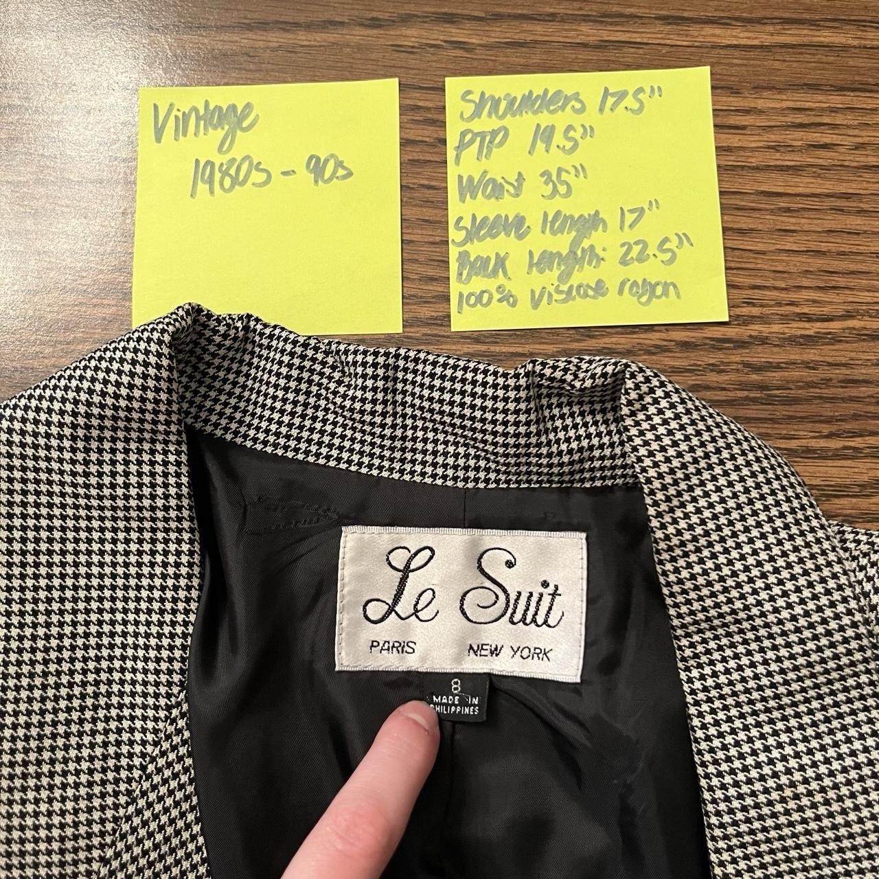 Vintage Le Suit 1980s Black/White Houndstooth Double Breasted Rayon Jacket 8
