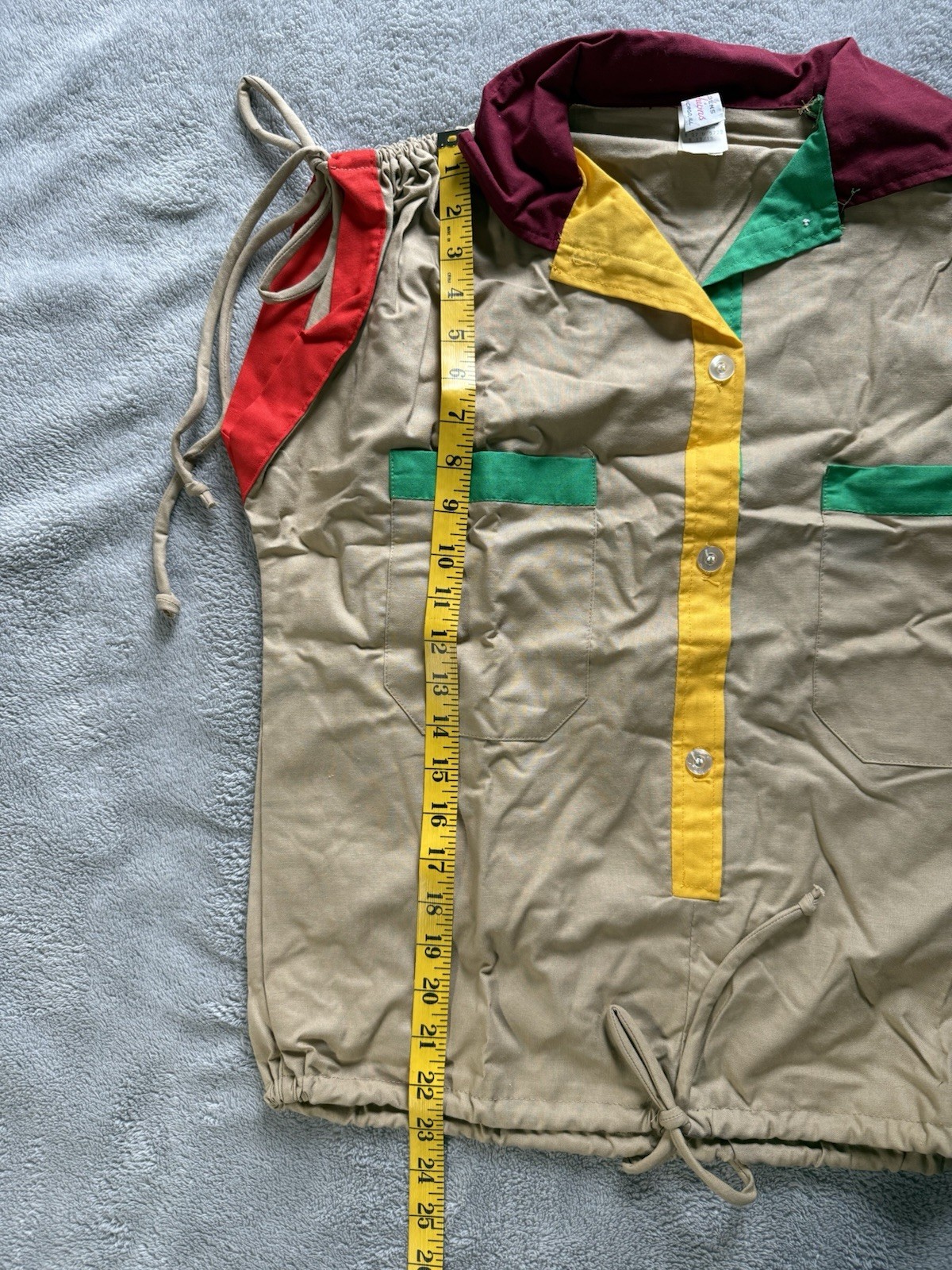 VINTAGE Women’s 60s Shirt/Short Set Tan W/ Color Block Cotton Drawstrings