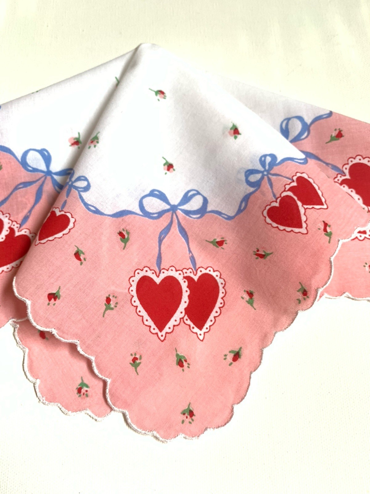 Darling Red Double Heart Valentine Handkerchief ~ Cotton ~ New LuRay Hankie