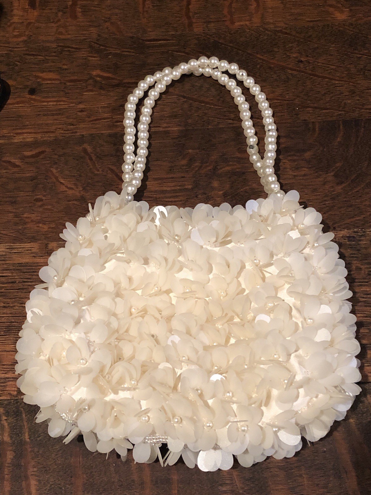 La Regal Beaded Handbag Faux Pearl Handles Satin Interior Sunday Church Easter