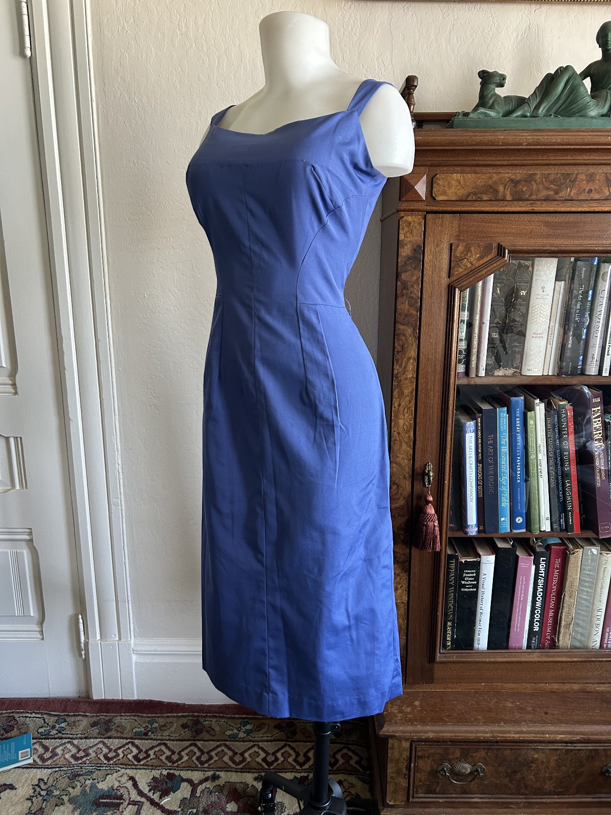 Vintage 1950s Bombshell Dress Blue Wiggle Cocktail Pinup Vixen 34-26-36
