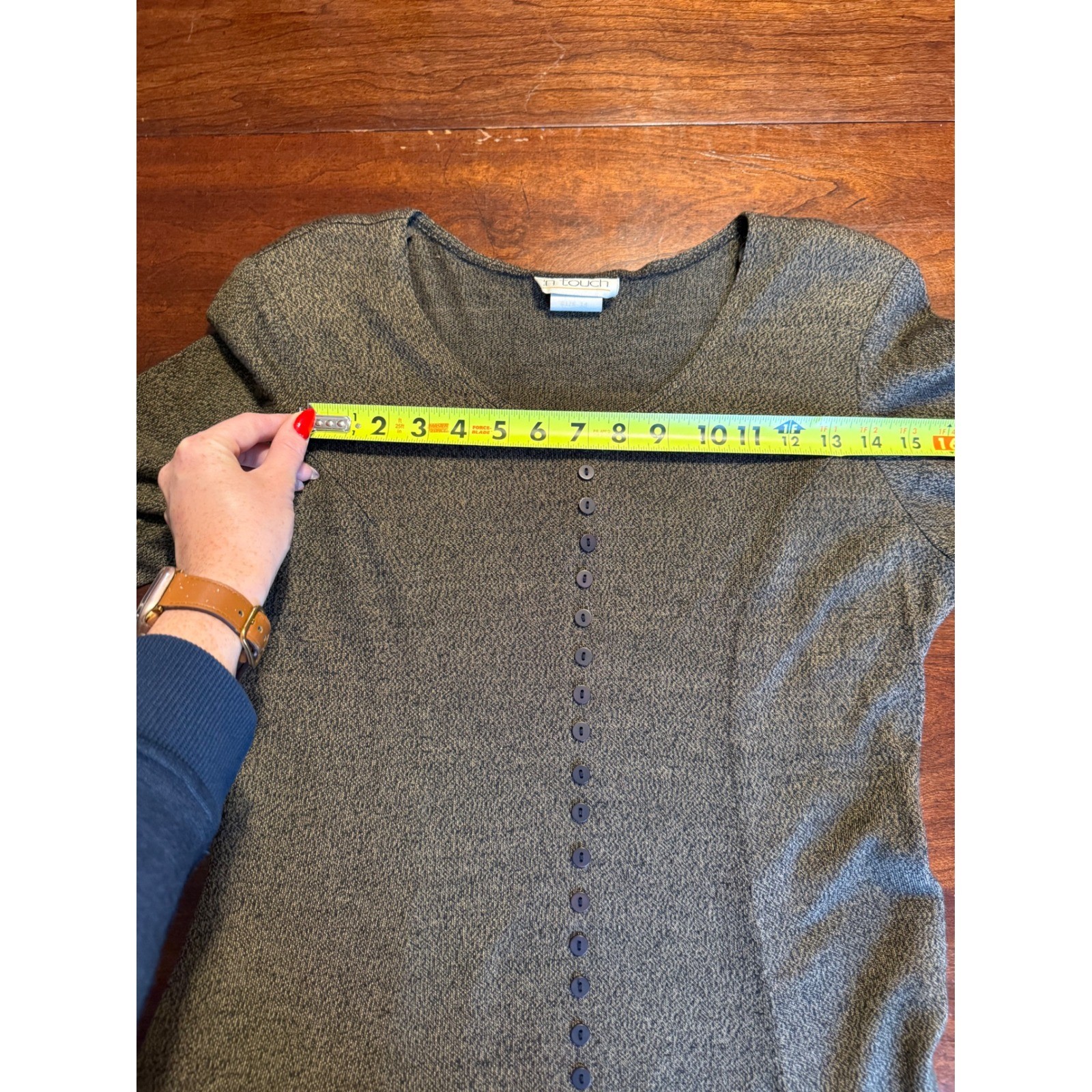 Vintage In Touch Grey Marled Knit Button Front Maxi Dress Womens Shoulder Pads