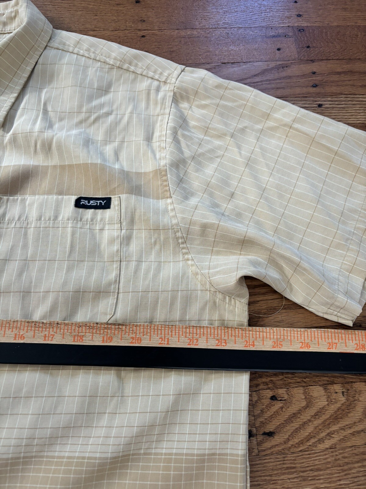 90s RUSTY Surf Flaxen Yellow Grid Color-block Print Shirt.XL/made In Korea