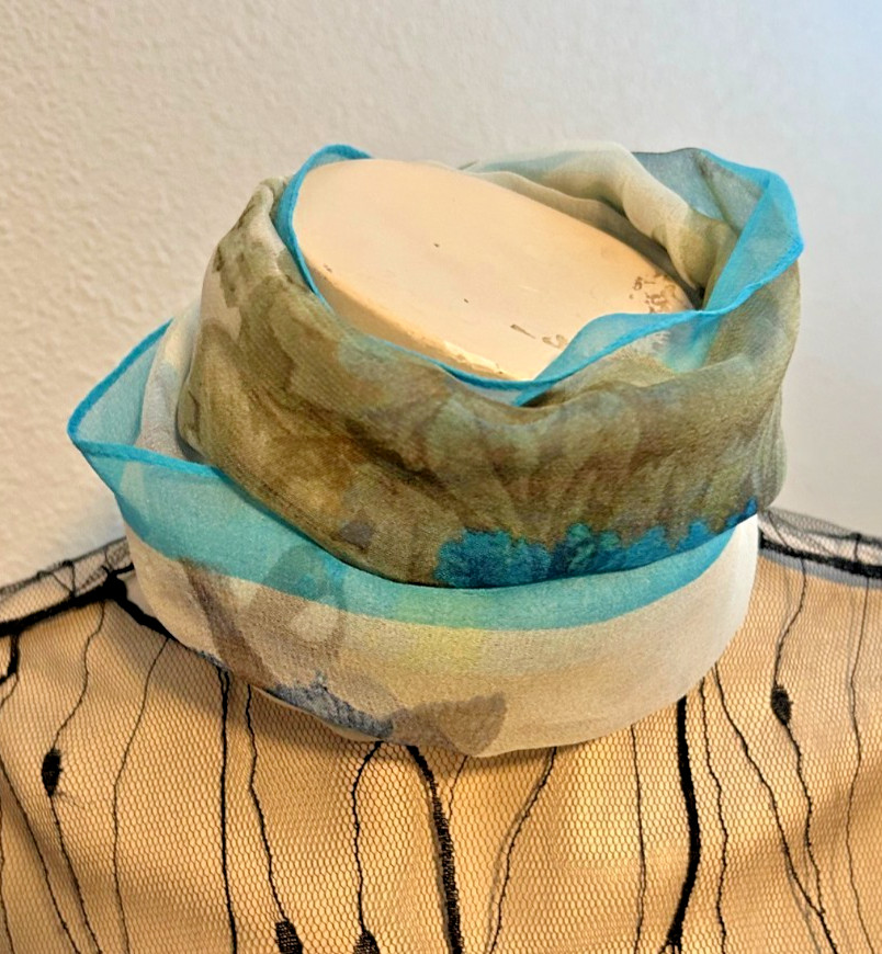New Vintage 20 x 64 Inch Large, Blue, White, Sheer Rectangle Scarf – Poly- VS-71