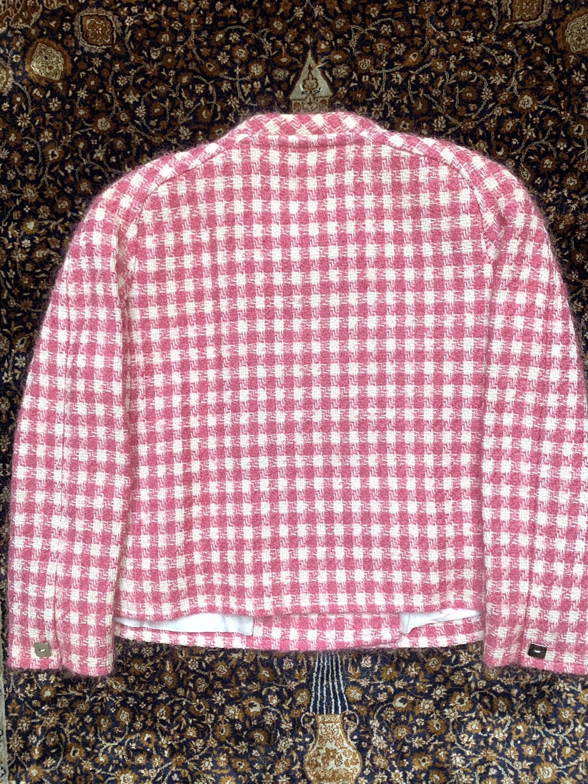 Vtg Courreges Skirt Suit Mohair Boucle Tweed Pink White Checks Womens 40 France