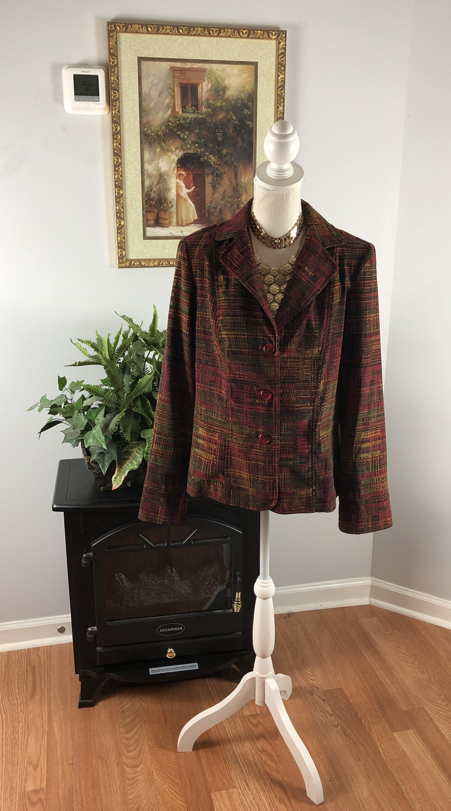 harvé Benard Blazer Women Medium Long Sleeve Padded Shoulder Collar Open Button